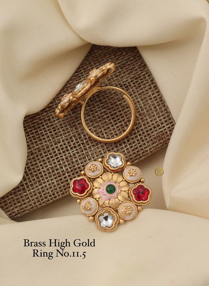 Brass High Gold Matte Ring Set 5 Wholesale Price In Surat
